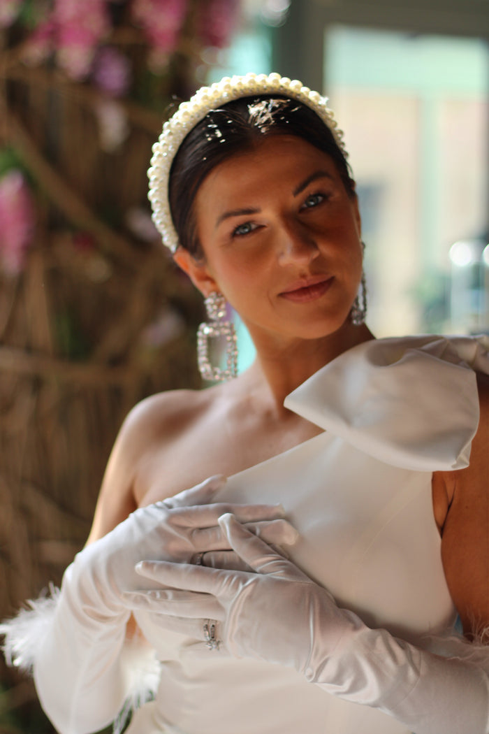 White Pearl Bridal Headband - Velo Bianco