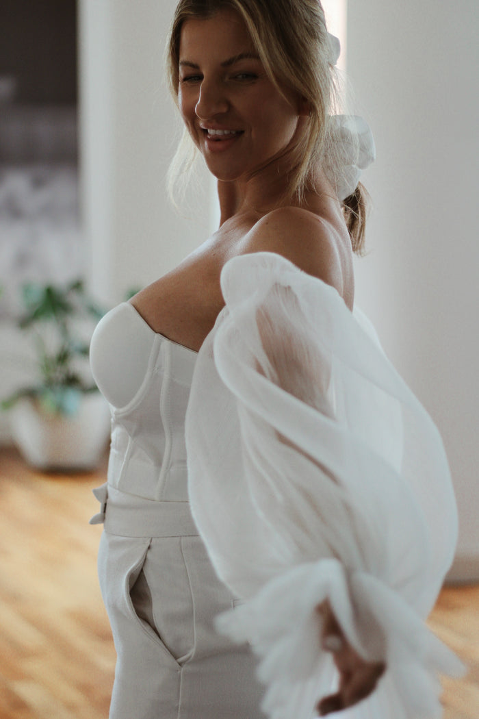 White Tulle Wedding Sleeves - Velo Bianco