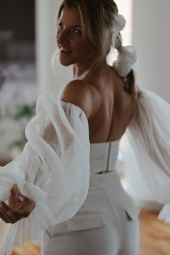 White Tulle Wedding Sleeves - Velo Bianco