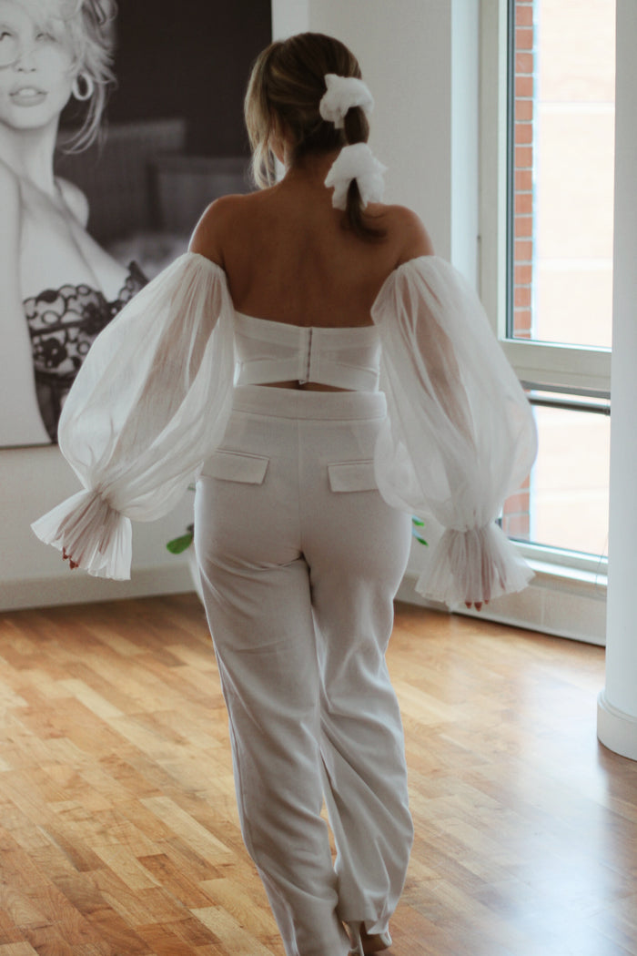 White Tulle Wedding Sleeves - Velo Bianco