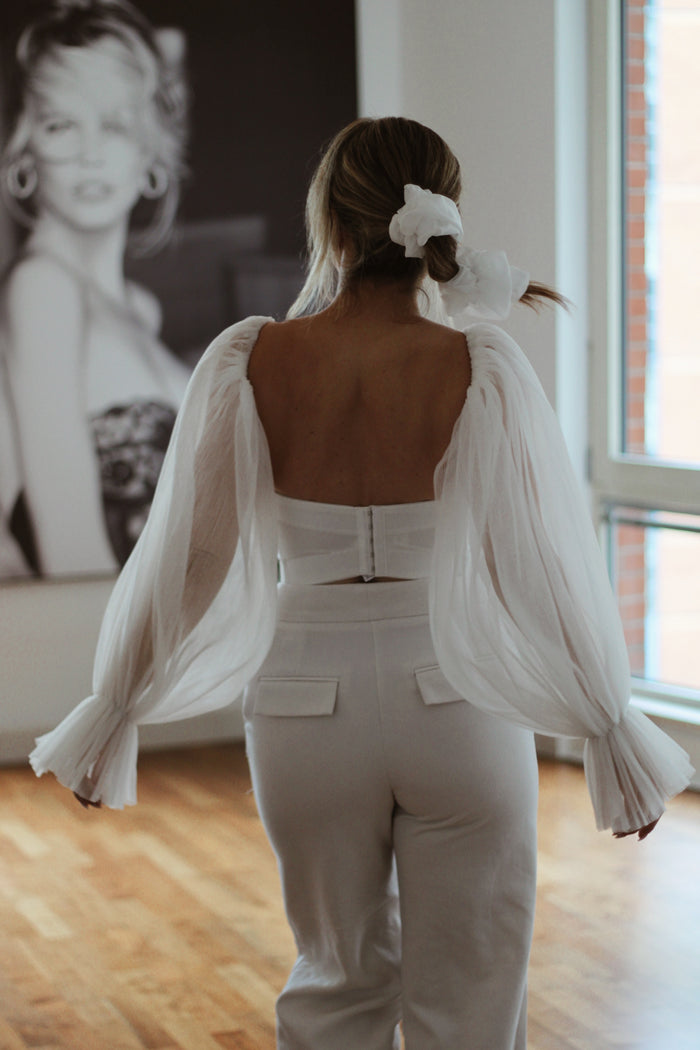White Tulle Wedding Sleeves - Velo Bianco