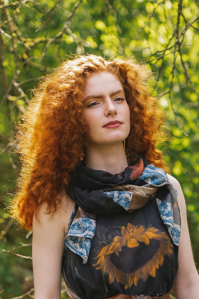 Wild Beauty Scarf with lush antique painterly florals birds and peacock – Market of Stars