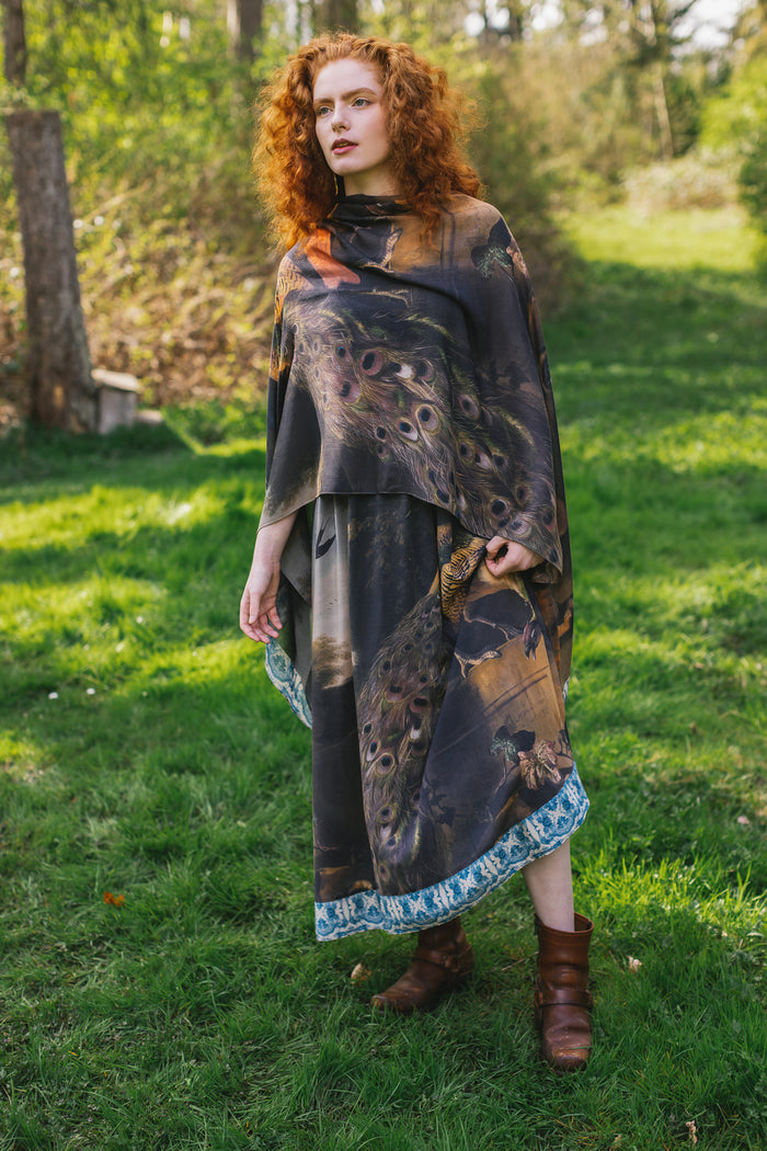 Wild Beauty Scarf with lush antique painterly florals birds and peacock – Market of Stars