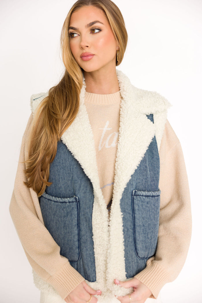 Willa Sherpa Denim Vest *Final-Sale*