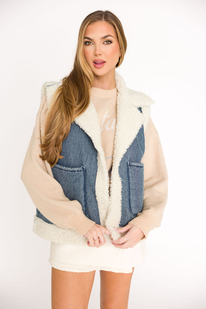 Willa Sherpa Denim Vest *Final-Sale*