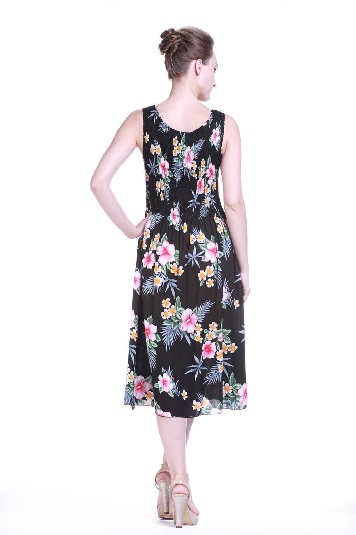 Women's Elastic Tank Dress Hibiscus Black