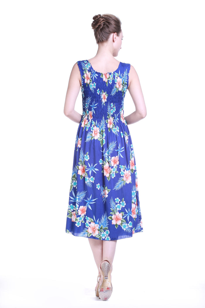 Women's Elastic Tank Dress Hibiscus Blue