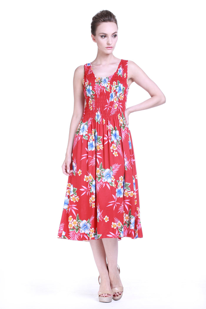 Women's Elastic Tank Dress Hibiscus Red