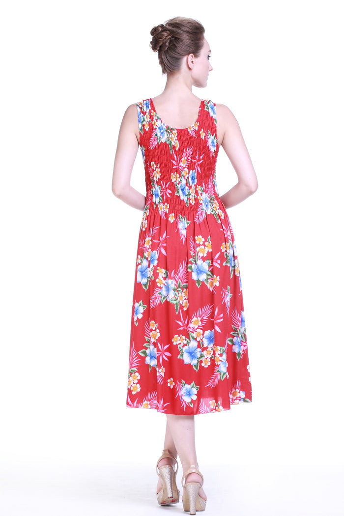 Women's Elastic Tank Dress Hibiscus Red