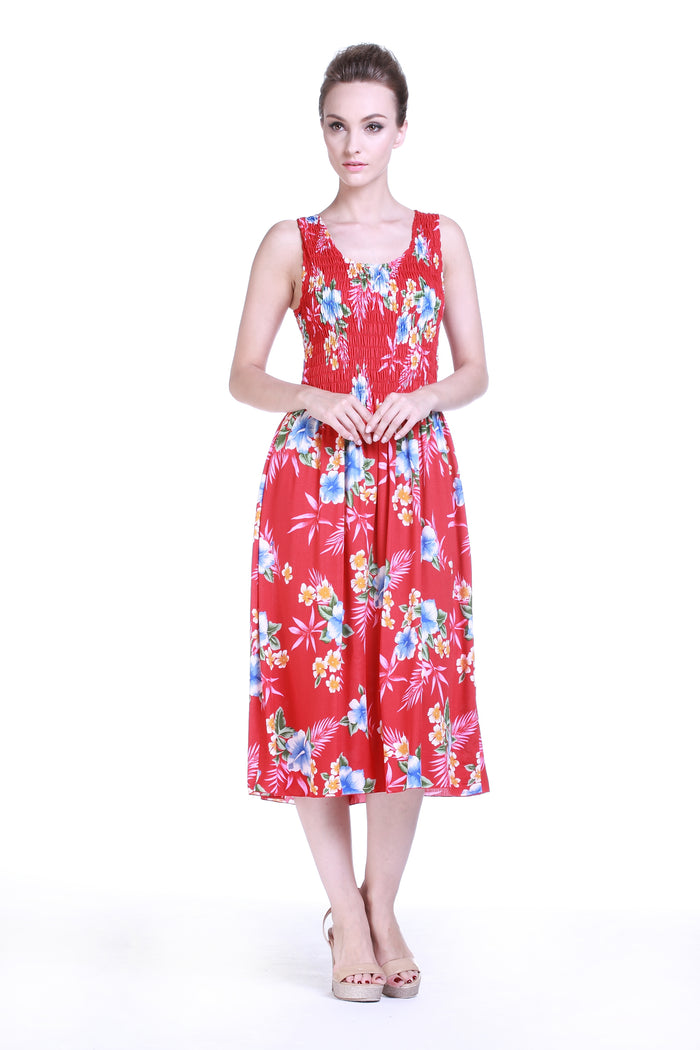 Women's Elastic Tank Dress Hibiscus Red