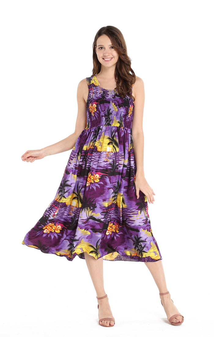 Women's Elastic Tank Dress Sunset Purple