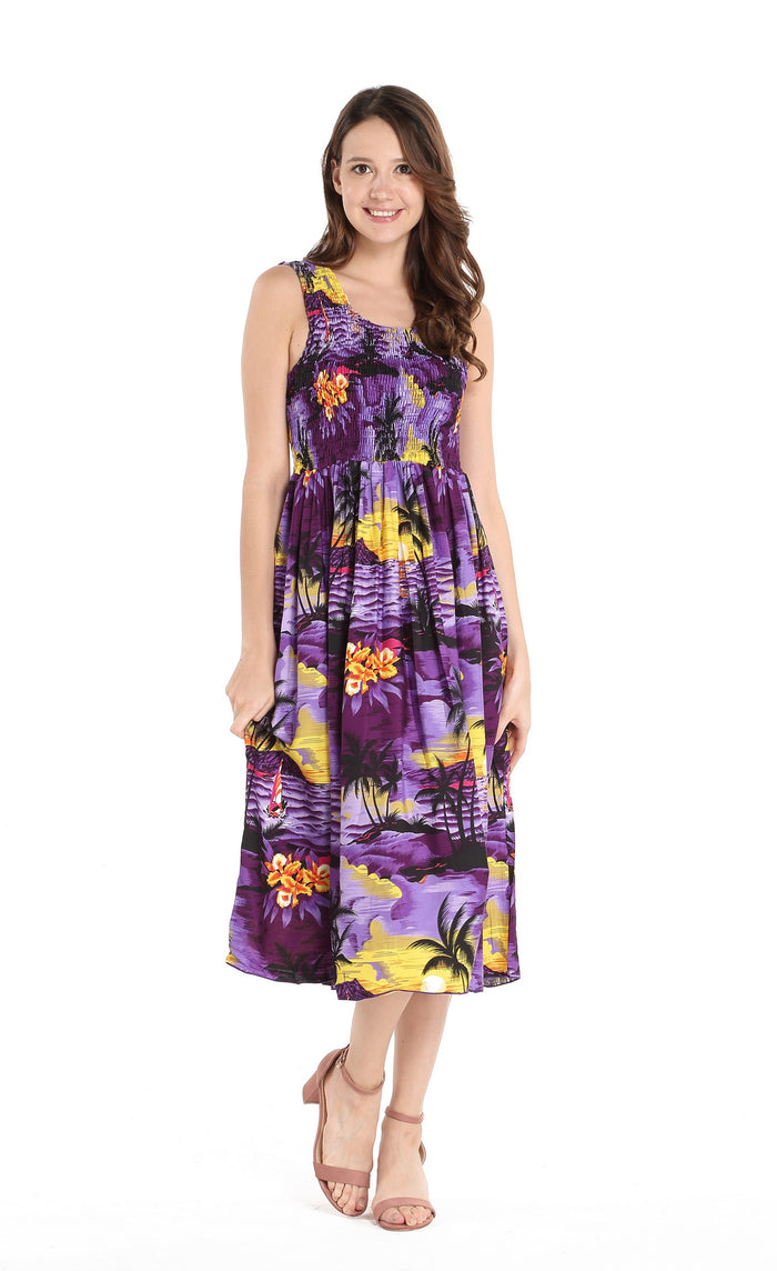 Women's Elastic Tank Dress Sunset Purple