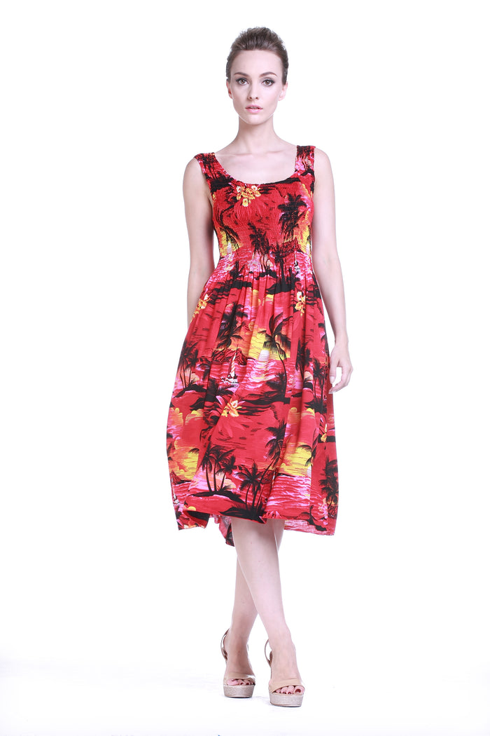 Women's Elastic Tank Dress Sunset Red