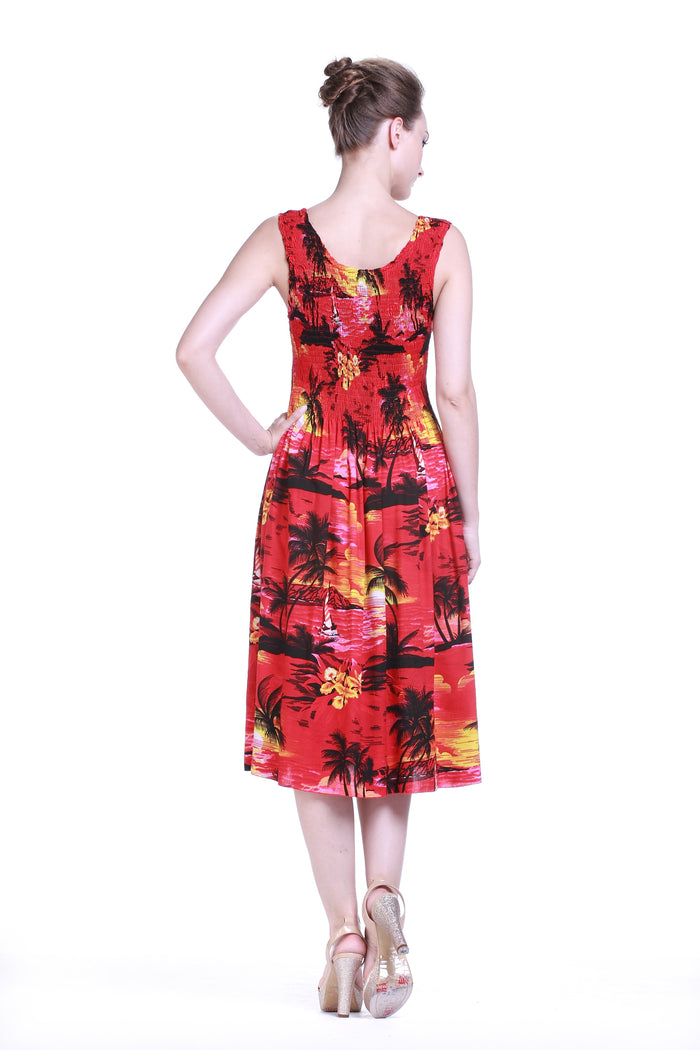 Women's Elastic Tank Dress Sunset Red