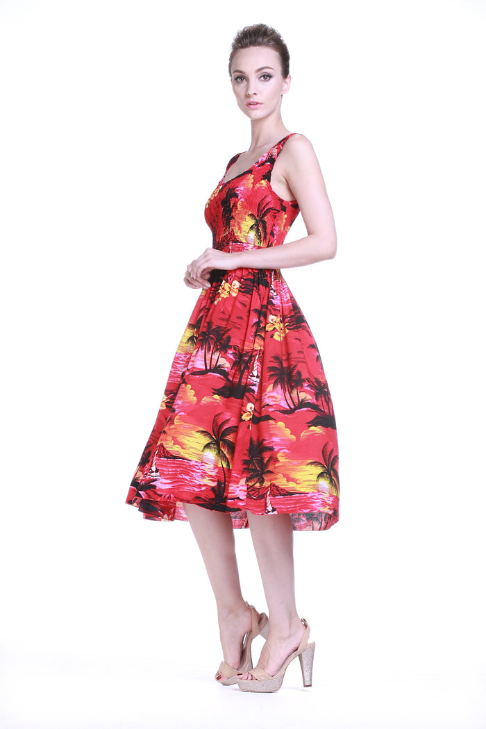 Women's Elastic Tank Dress Sunset Red