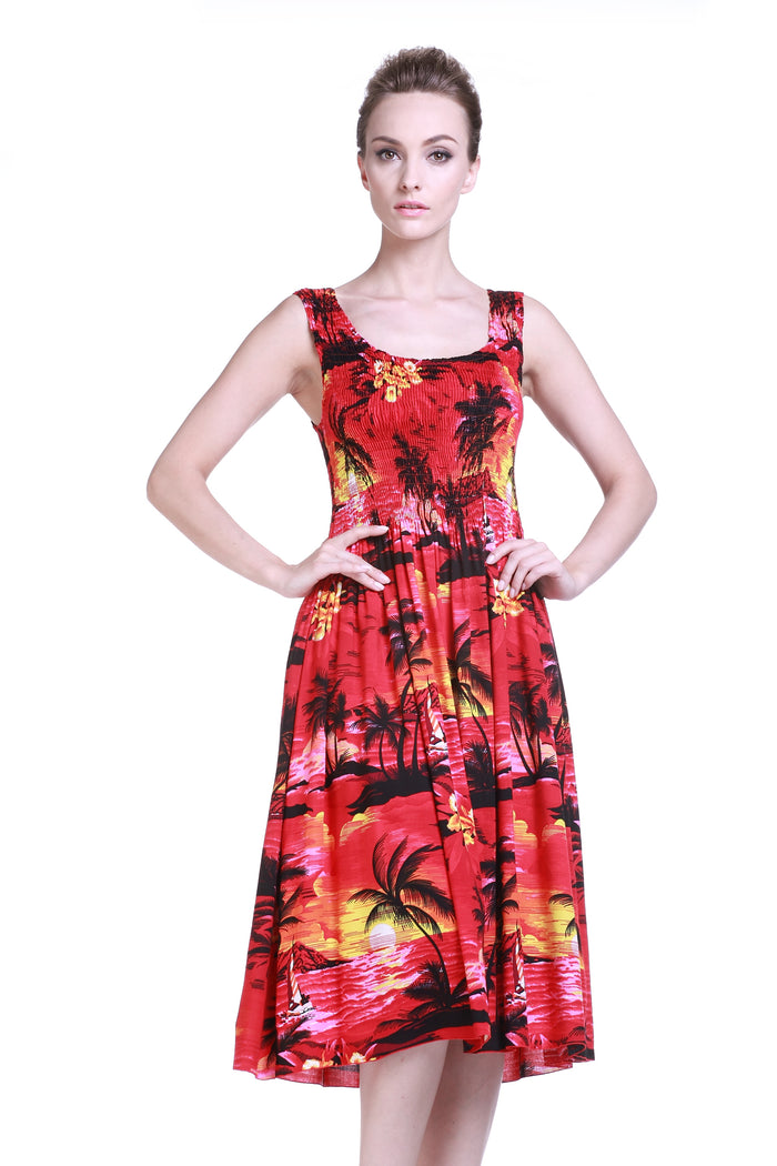 Women's Elastic Tank Dress Sunset Red