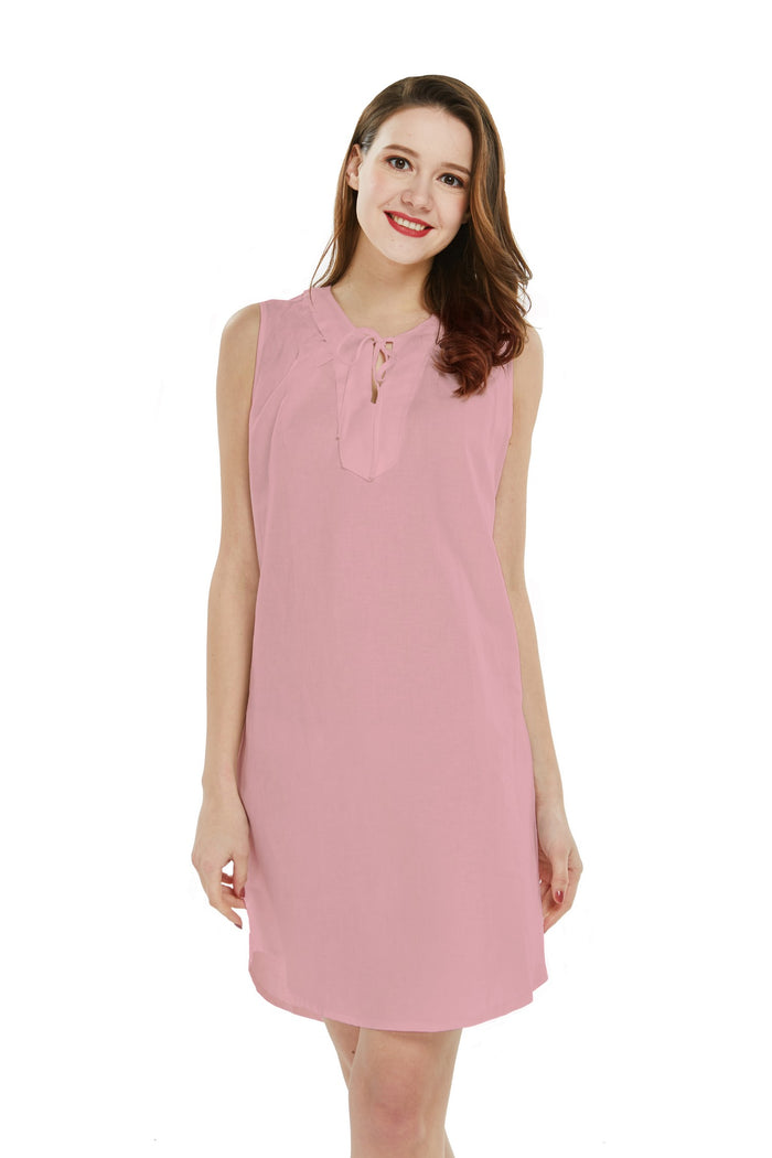 Women's Linen Cotton Tunic Dress Coral Pink