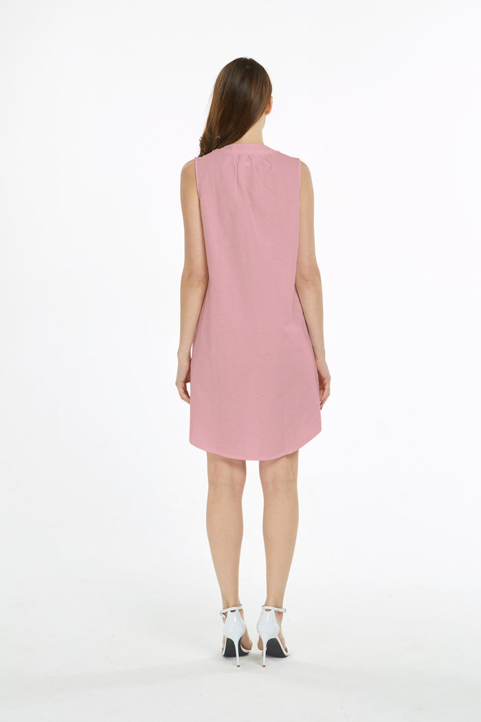 Women's Linen Cotton Tunic Dress Coral Pink
