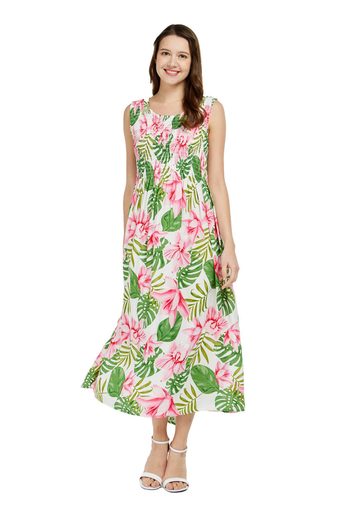 Women's Maxi Tank Elastic Luau Dress Lotus Orchid