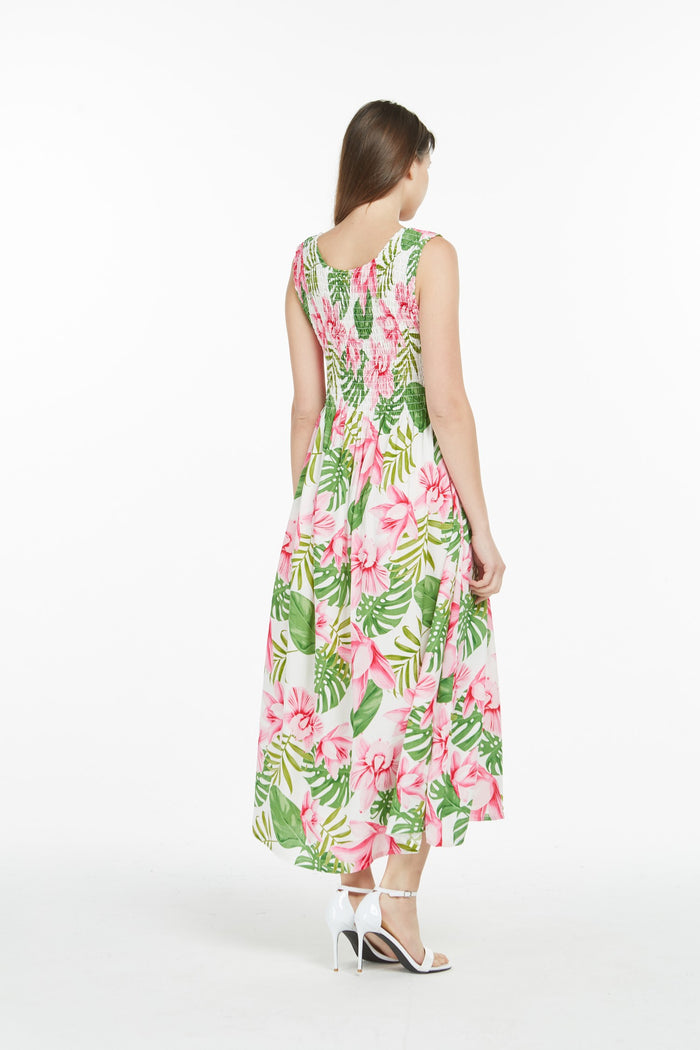 Women's Maxi Tank Elastic Luau Dress Lotus Orchid