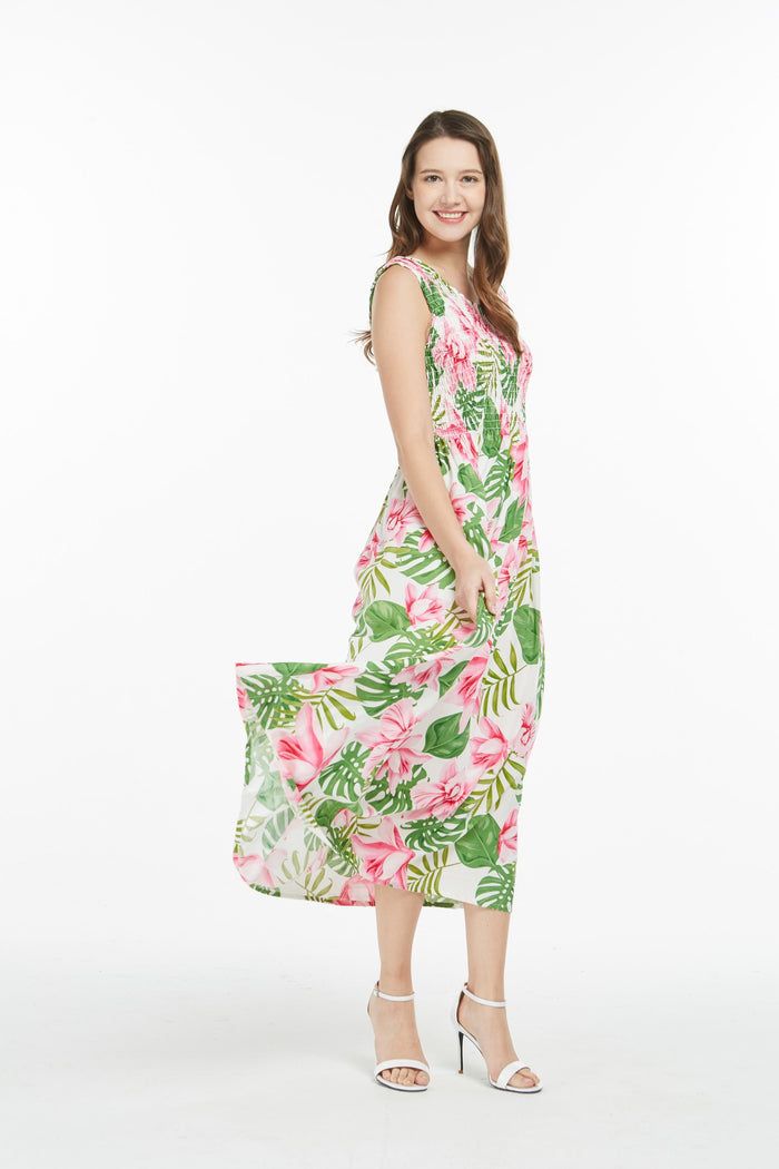 Women's Maxi Tank Elastic Luau Dress Lotus Orchid