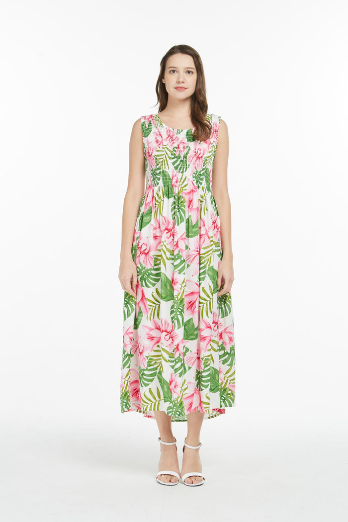 Women's Maxi Tank Elastic Luau Dress Lotus Orchid