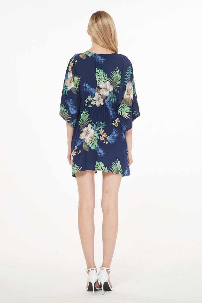 Women's Short Poncho Dress Pineapple Garden Navy