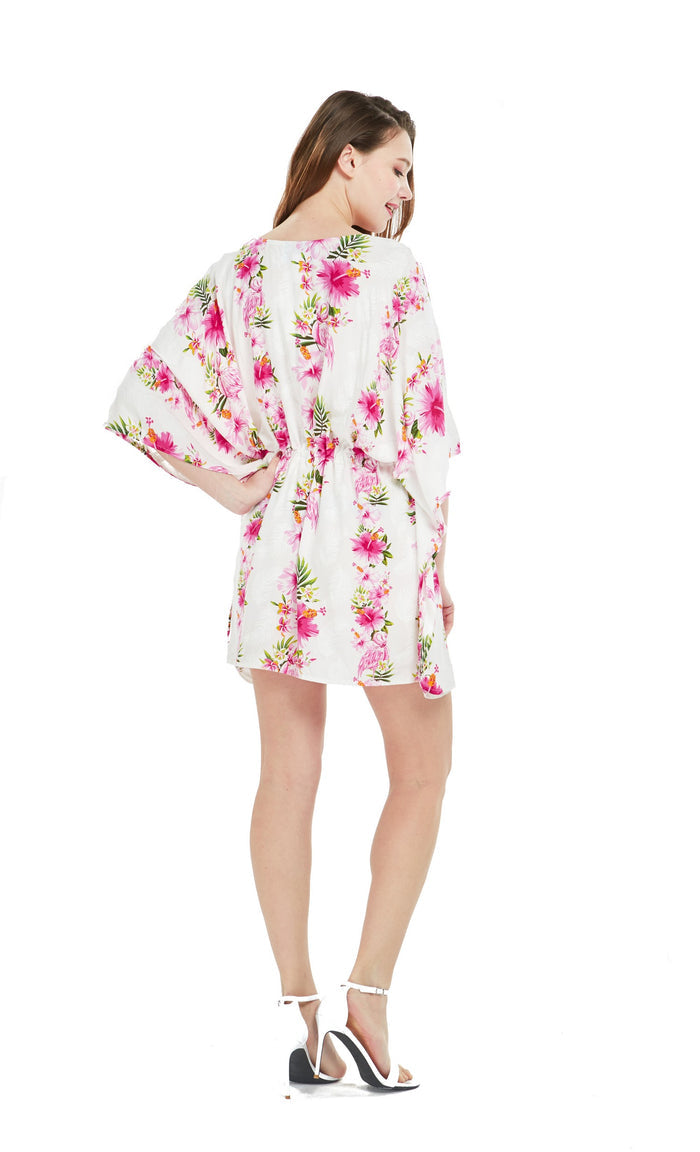 Women's Short Poncho Dress Pink Hibiscus Vine