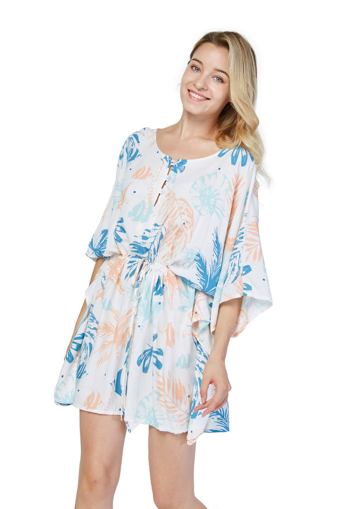 Women's Short Poncho Dress Sandy Beach White