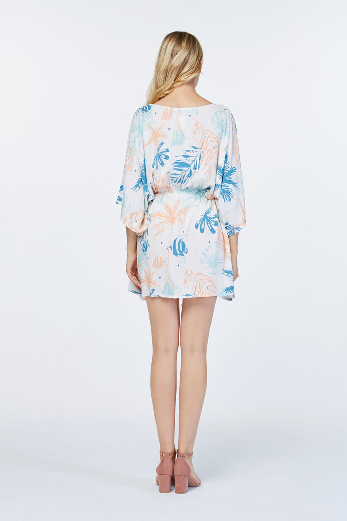 Women's Short Poncho Dress Sandy Beach White