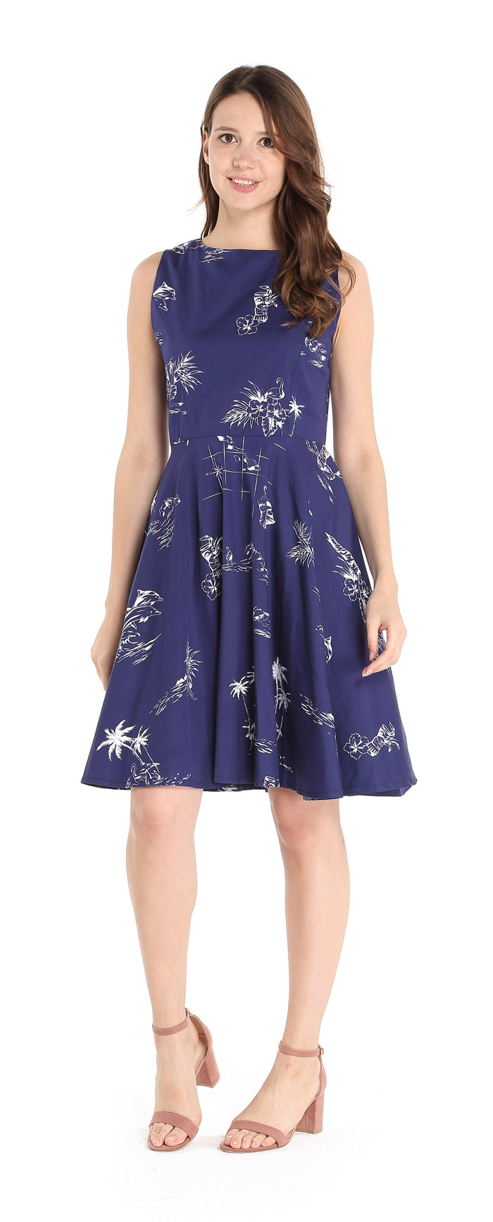 Women's Vintage Fit and Flare Dress in Classic Map Navy