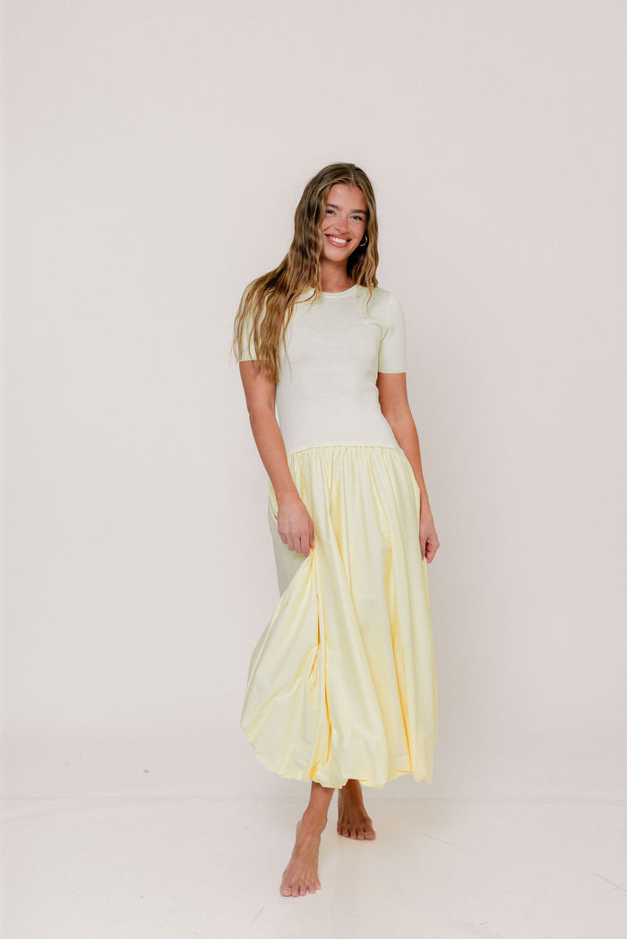 Zaniyah Bubble Skirt Midi Dress in Butter Yellow *Final Sale*