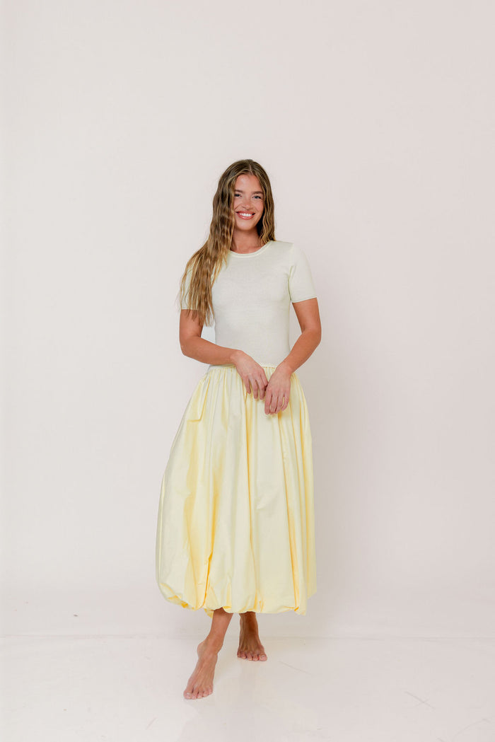 Zaniyah Bubble Skirt Midi Dress in Butter Yellow *Final Sale*