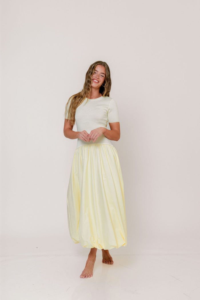 Zaniyah Bubble Skirt Midi Dress in Butter Yellow *Final Sale*