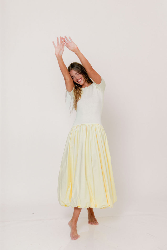 Zaniyah Bubble Skirt Midi Dress in Butter Yellow *Final Sale*