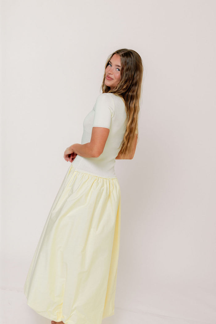 Zaniyah Bubble Skirt Midi Dress in Butter Yellow *Final Sale*
