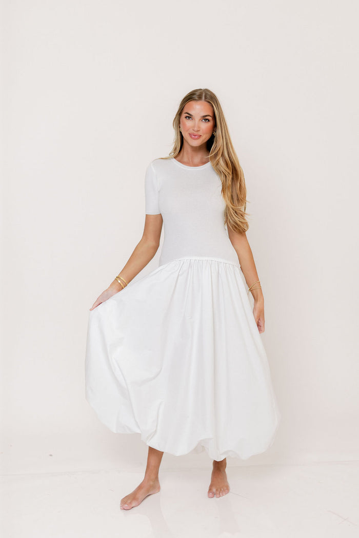 Zaniyah Bubble Skirt Midi Dress in White *Final Sale*