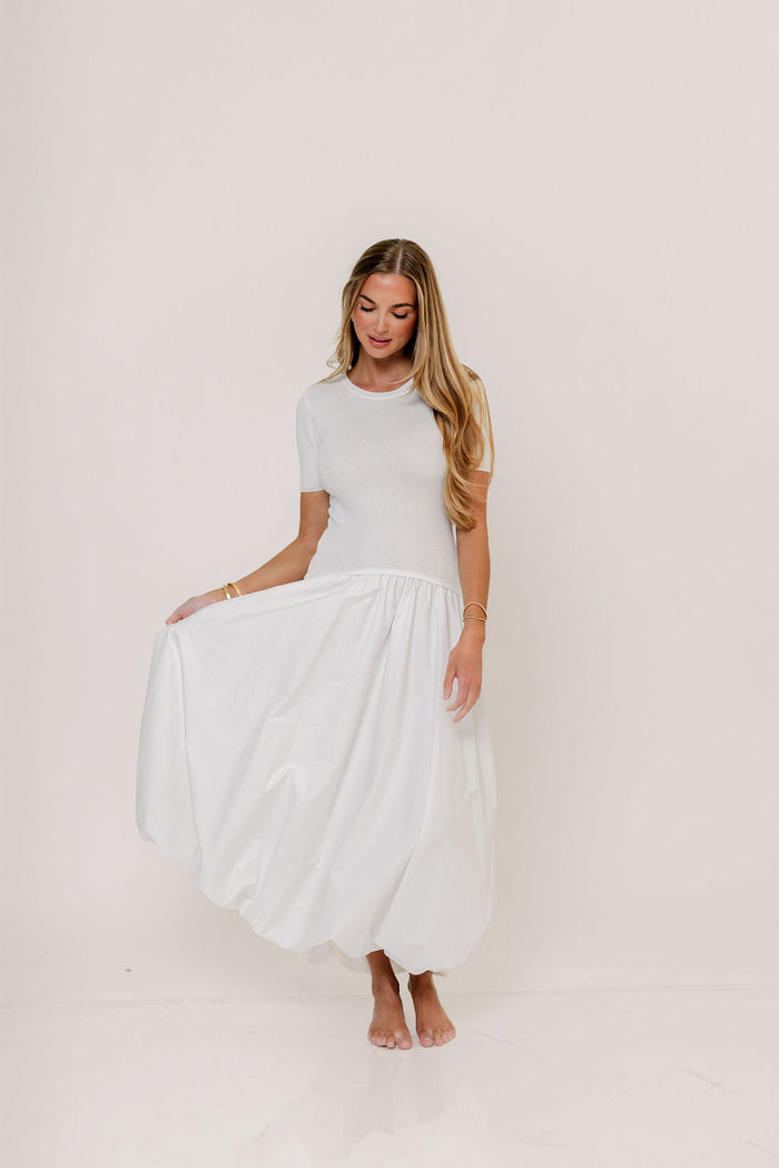 Zaniyah Bubble Skirt Midi Dress in White *Final Sale*