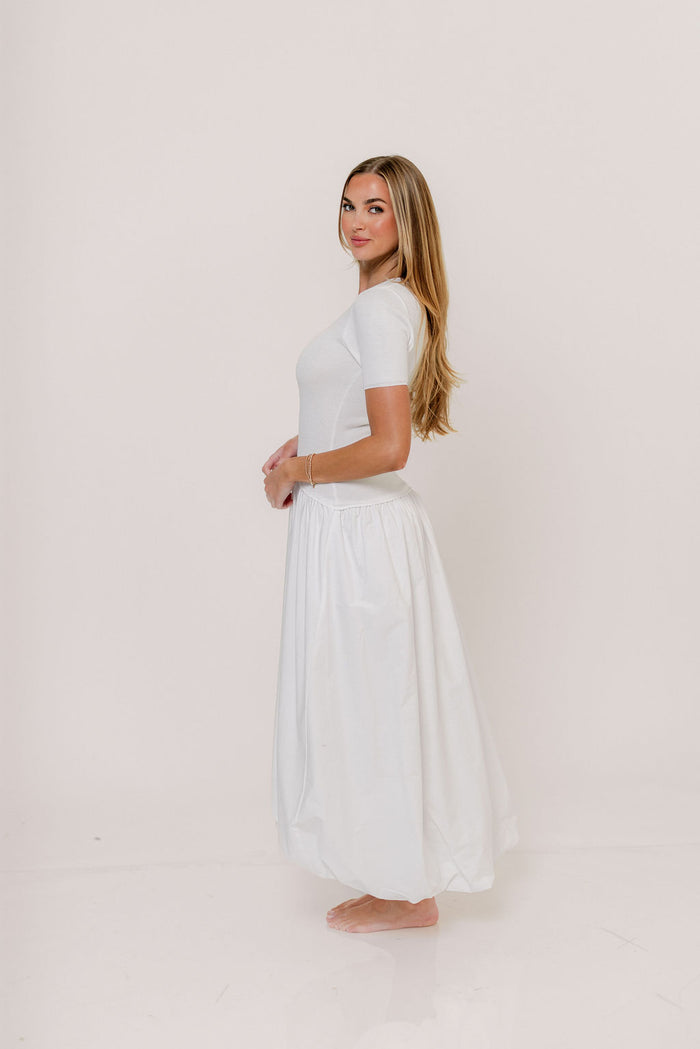 Zaniyah Bubble Skirt Midi Dress in White *Final Sale*