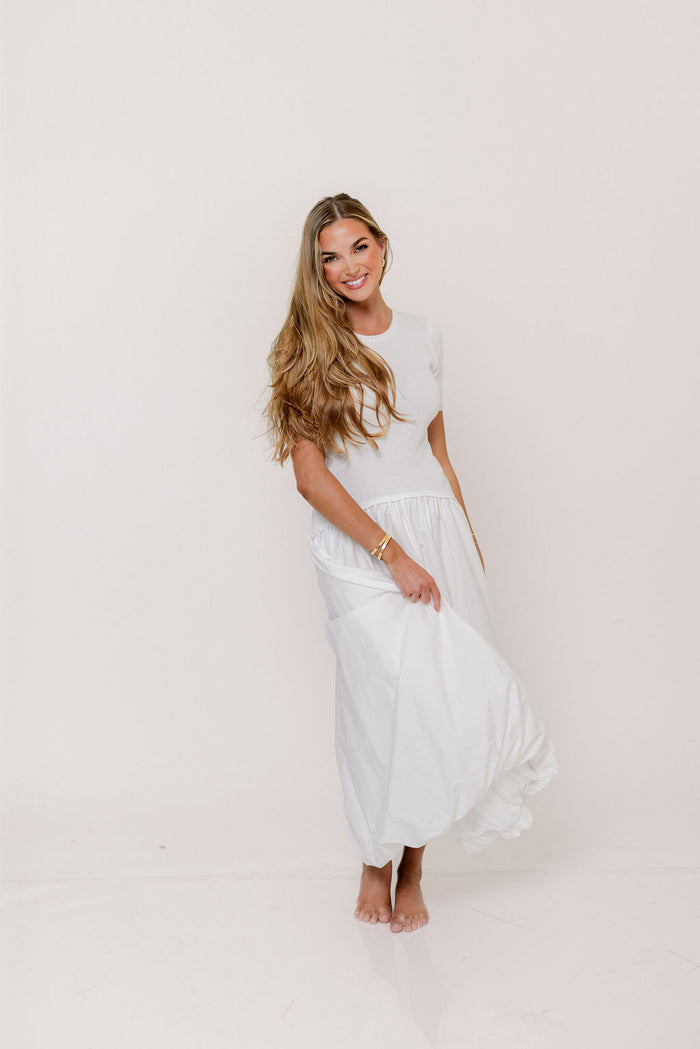 Zaniyah Bubble Skirt Midi Dress in White *Final Sale*