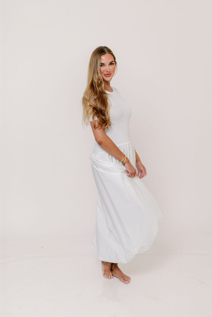 Zaniyah Bubble Skirt Midi Dress in White *Final Sale*