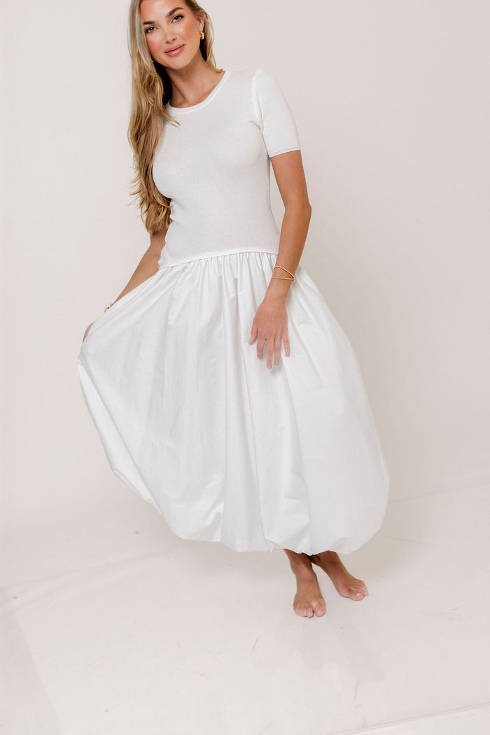 Zaniyah Bubble Skirt Midi Dress in White *Final Sale*