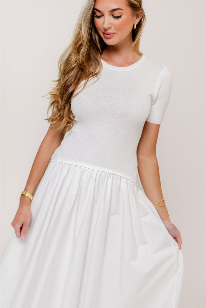 Zaniyah Bubble Skirt Midi Dress in White *Final Sale*
