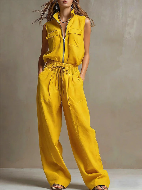 Zip-Front Cargo Vest & Pants Set