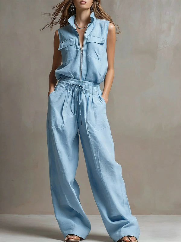 Zip-Front Cargo Vest & Pants Set