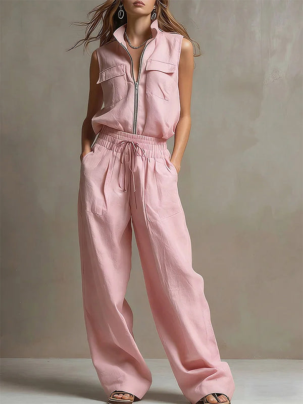 Zip-Front Cargo Vest & Pants Set