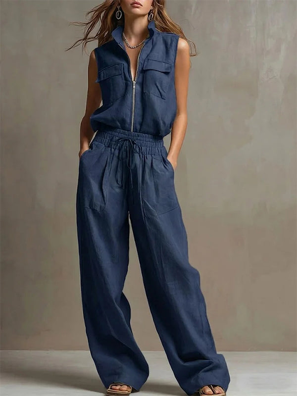 Zip-Front Cargo Vest & Pants Set