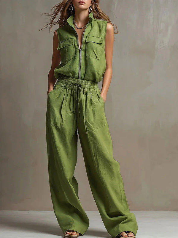 Zip-Front Cargo Vest & Pants Set